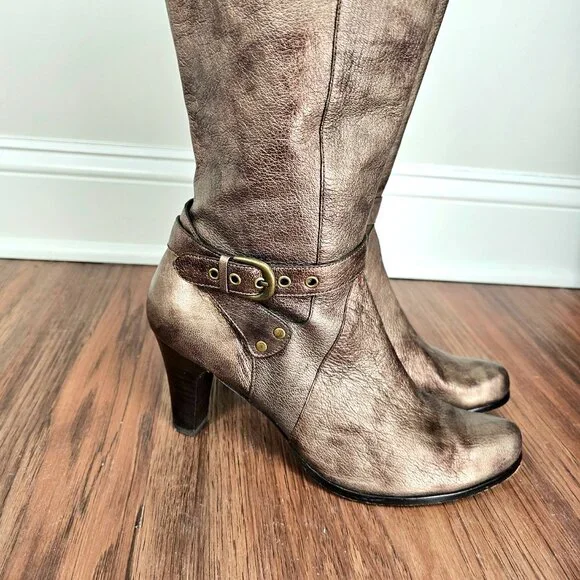 Vaneli | Metallic Bronze Leather Knee-High Buckle Boots | Size 9.5 - Picture 7 of 9